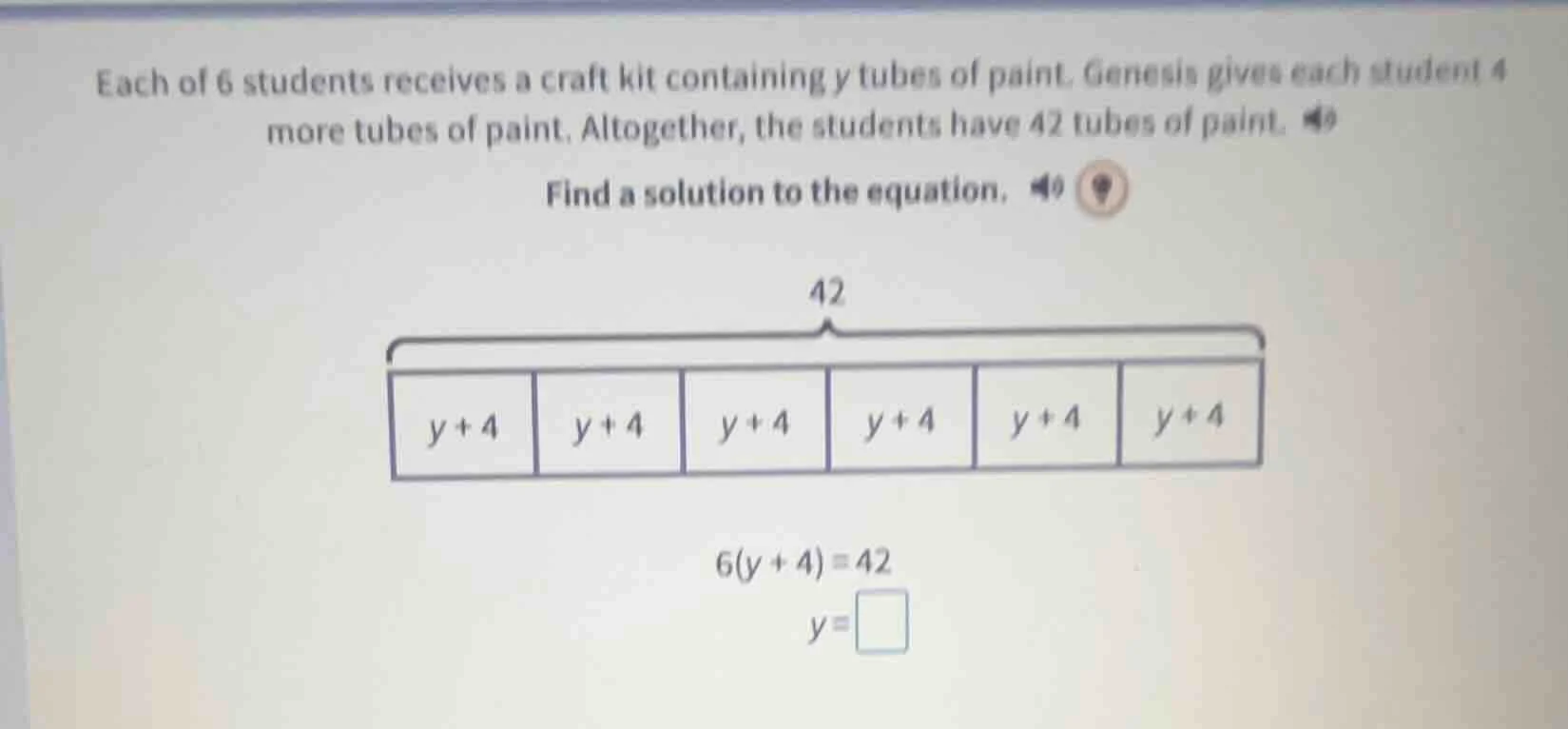 each of 6 students receives a craft kit containing y tubes of paint. ge…