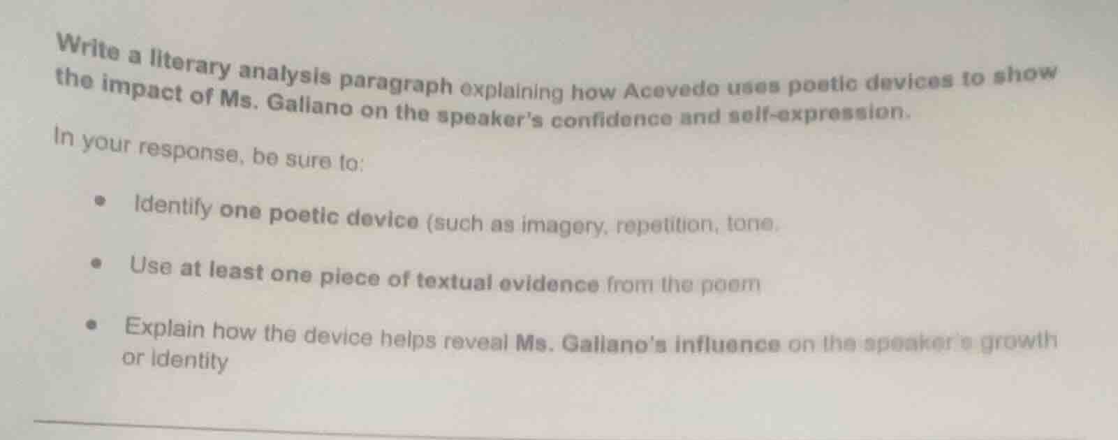 write a literary analysis paragraph explaining how acevedo uses poetic …