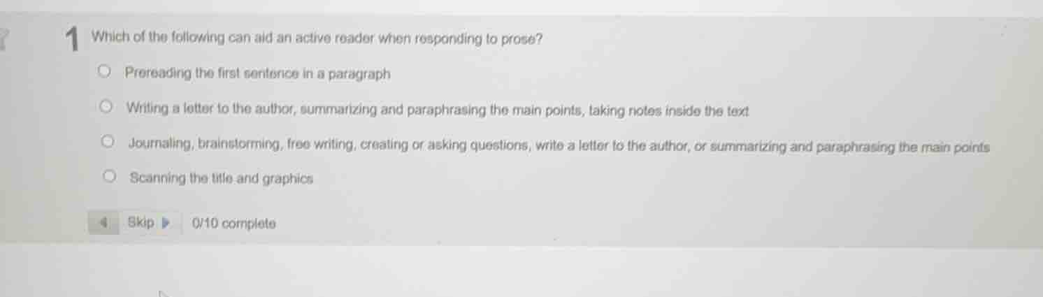 1 which of the following can aid an active reader when responding to pr…