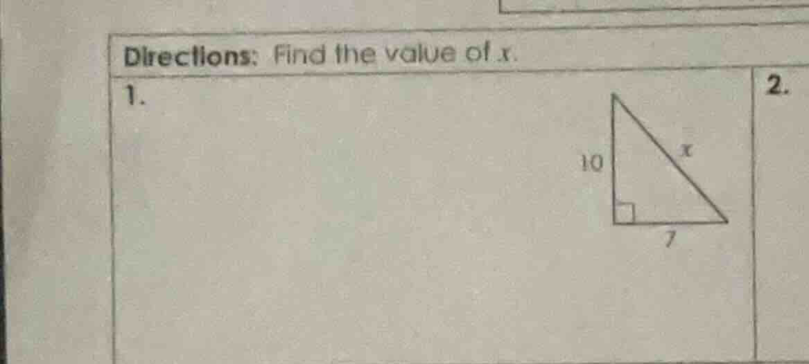 directions: find the value of x. 1. 2.