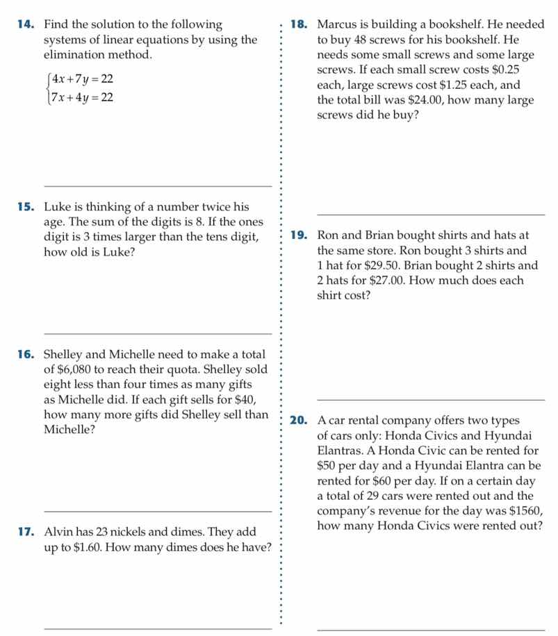 14. find the solution to the following systems of linear equations by u…