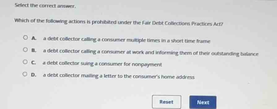 select the correct answer. which of the following actions is prohibited…