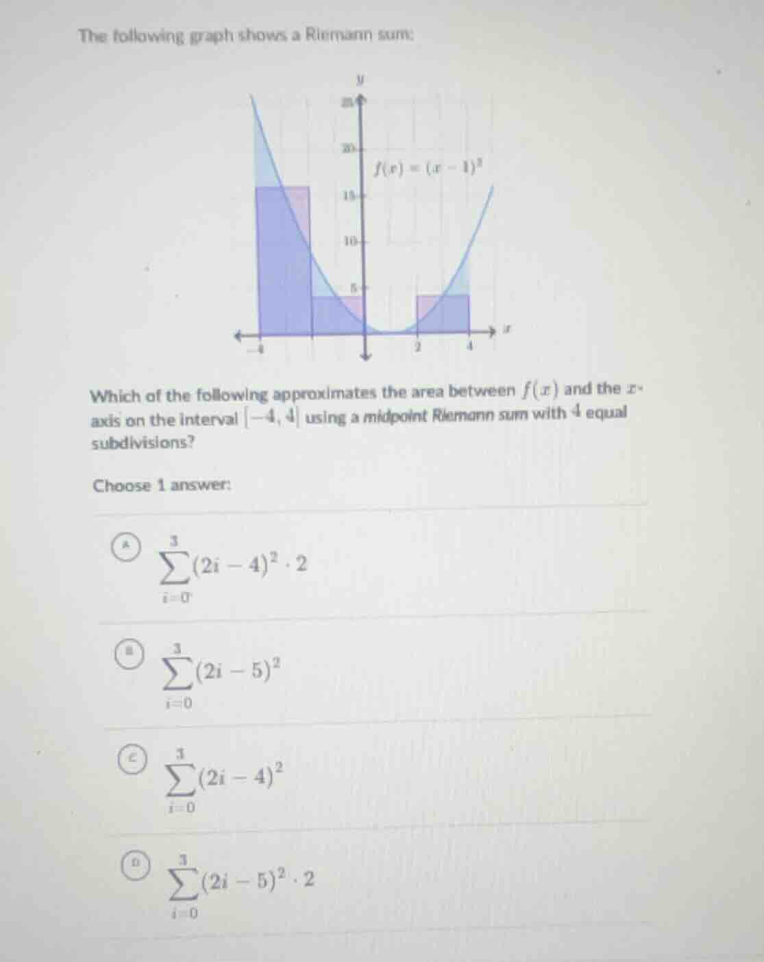 the following graph shows a riemann sum: which of the following approxi…
