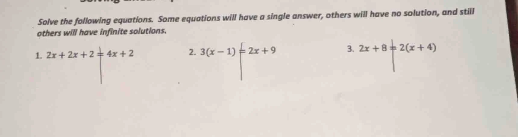 solve the following equations. some equations will have a single answer…