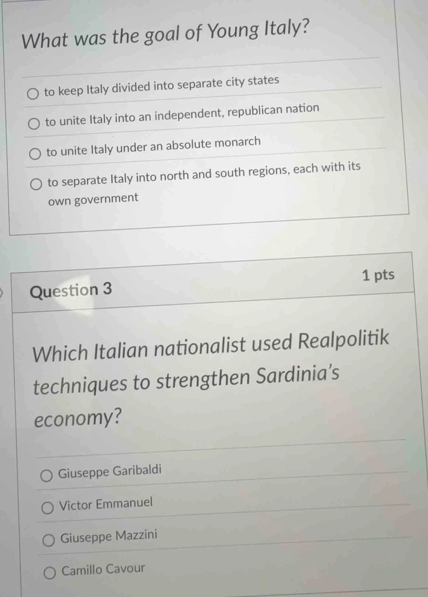 what was the goal of young italy? to keep italy divided into separate c…