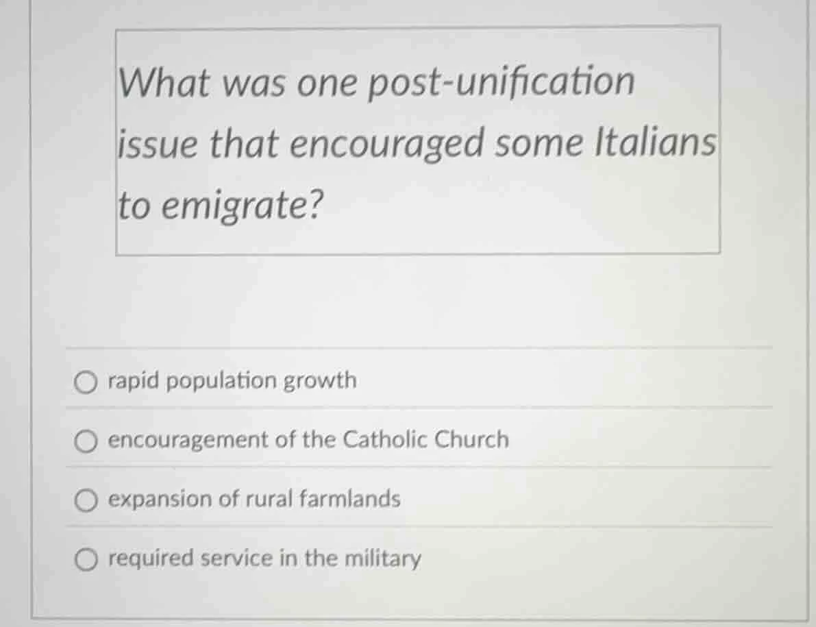 what was one post - unification issue that encouraged some italians to …
