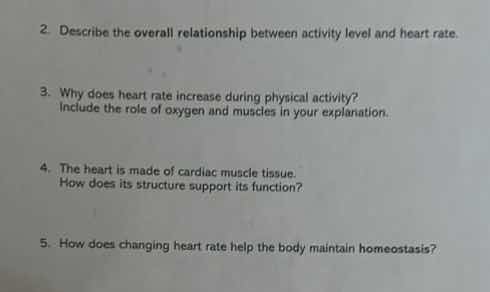 2. describe the overall relationship between activity level and heart r…