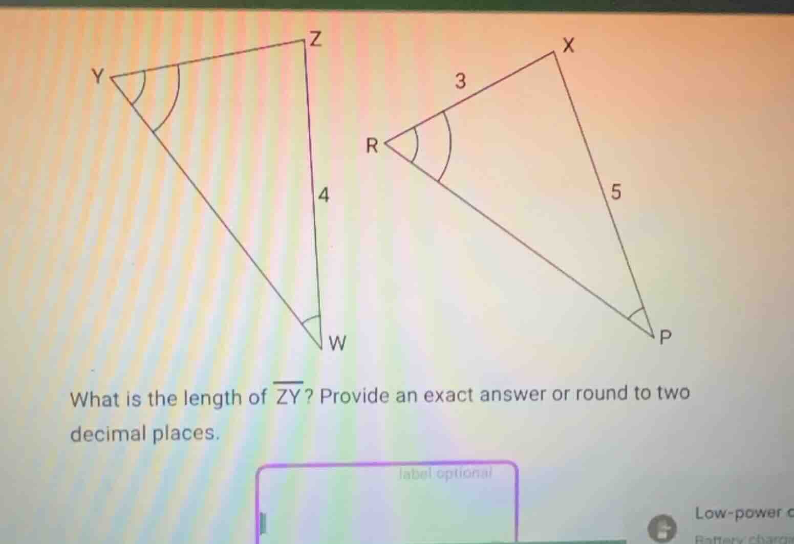 what is the length of \\(\\overline{zy}\\)? provide an exact answer or …
