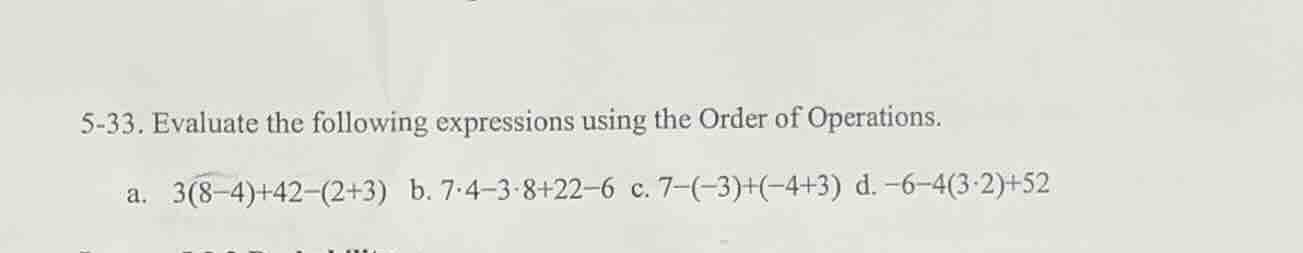 5-33. evaluate the following expressions using the order of operations.…