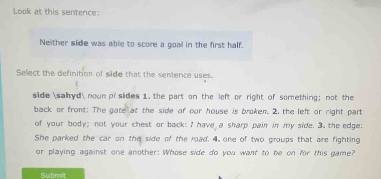 look at this sentence: neither side was able to score a goal in the fir…