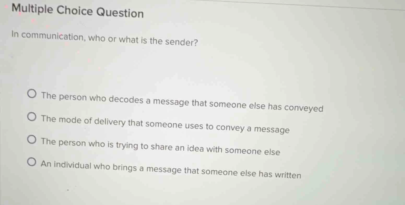 multiple choice question in communication, who or what is the sender? t…