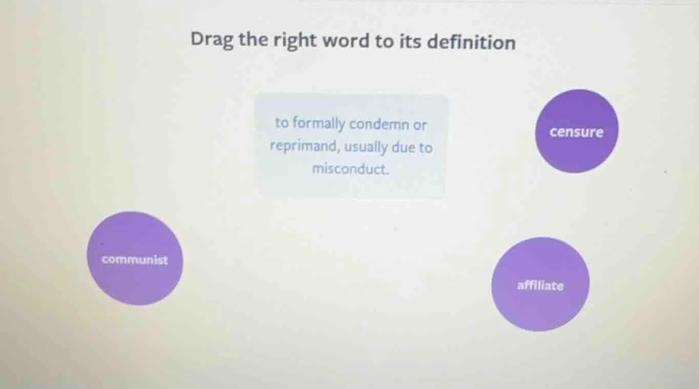 drag the right word to its definition to formally condemn or reprimand,…