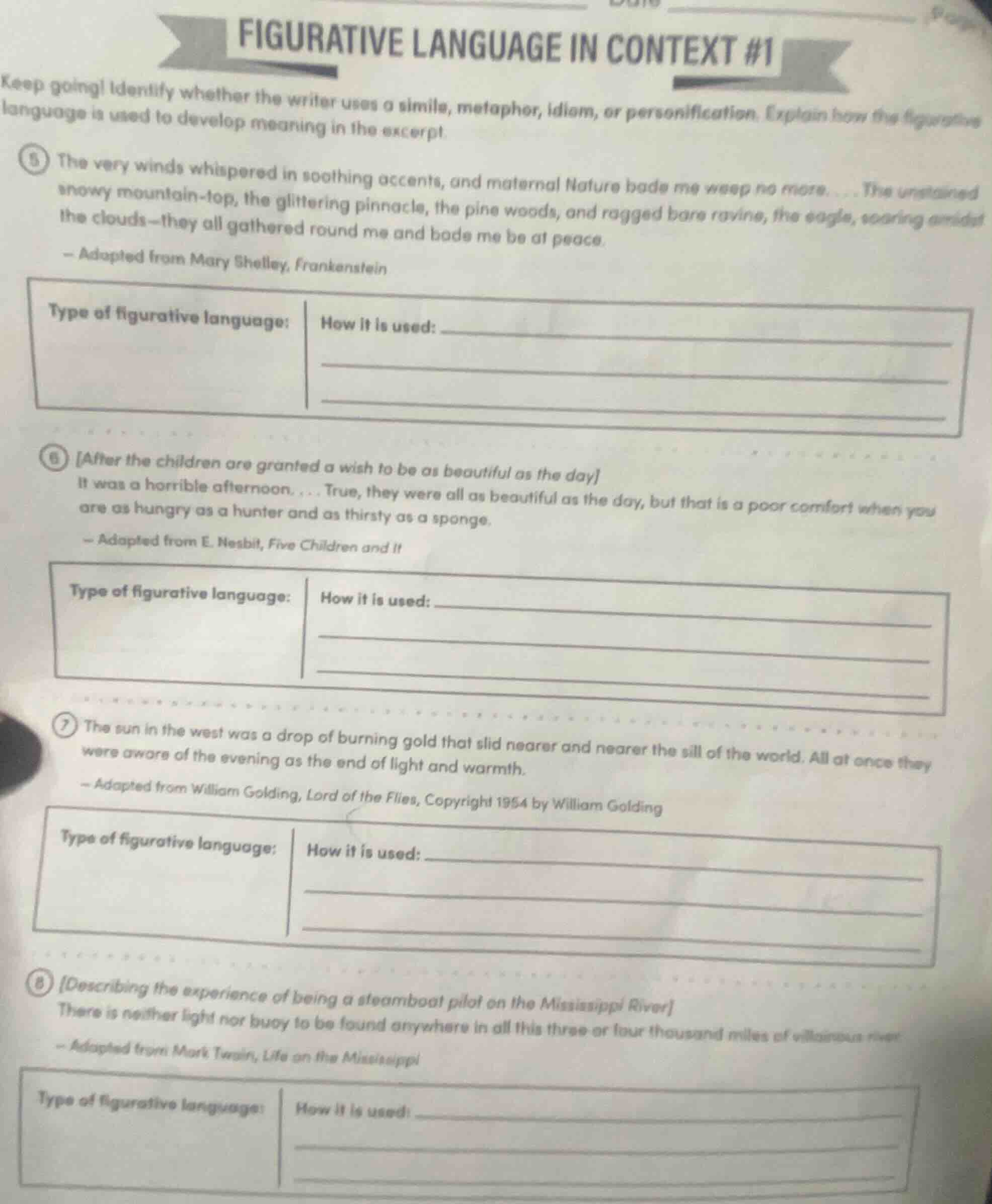 figurative language in context #1 keep going! identify whether the writ…