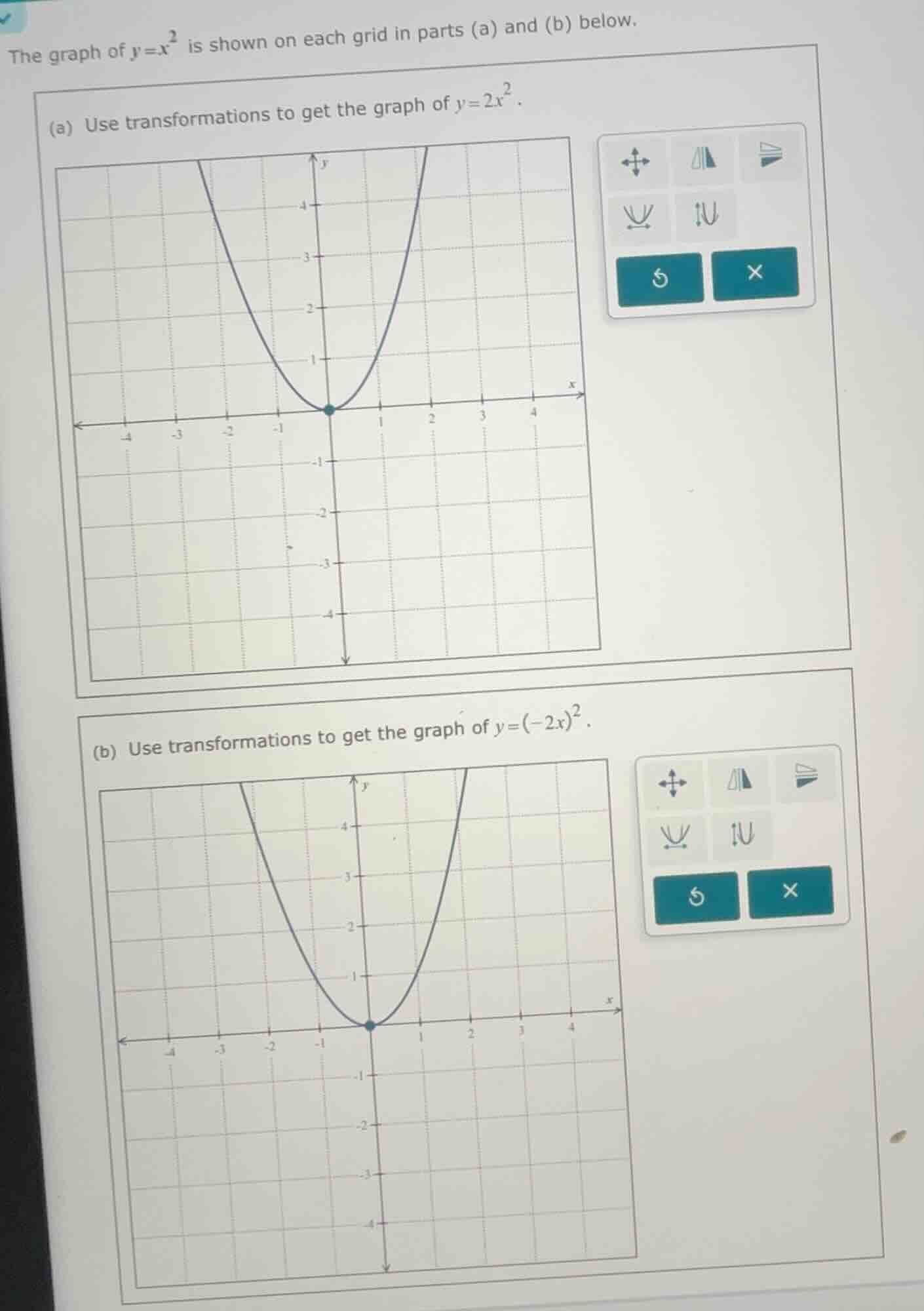 the graph of $y = x^2$ is shown on each grid in parts (a) and (b) below…