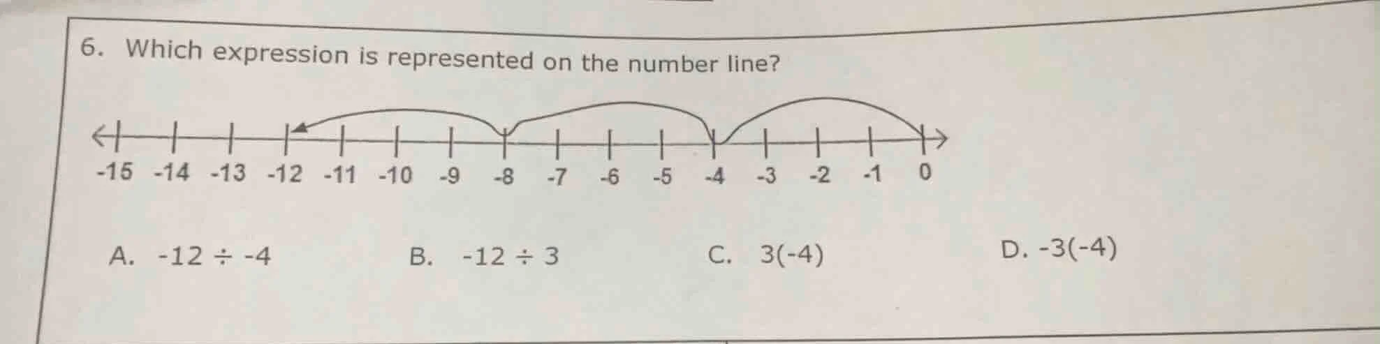 6. which expression is represented on the number line? a. -12 ÷ -4 b. -…