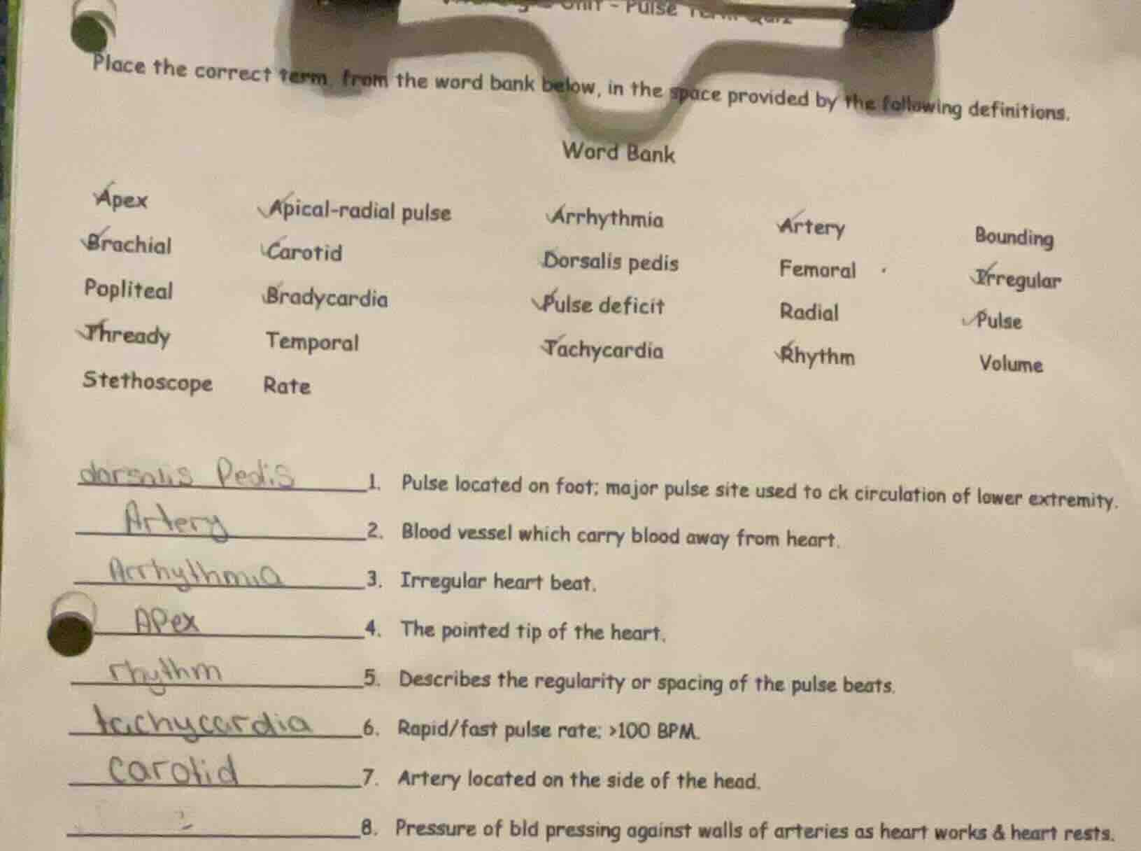 place the correct term from the word bank below, in the space provided …