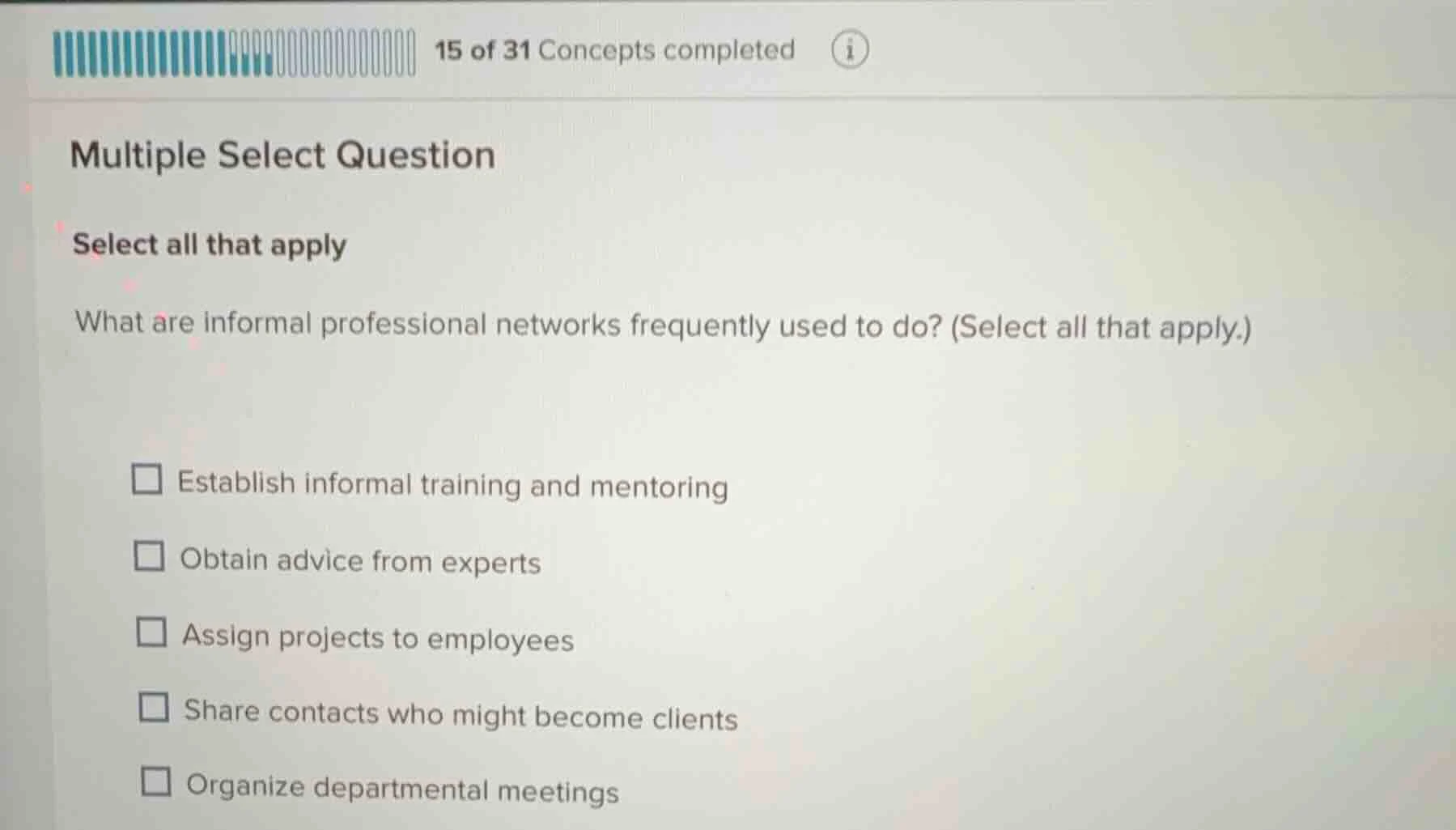 multiple select question select all that apply what are informal profes…