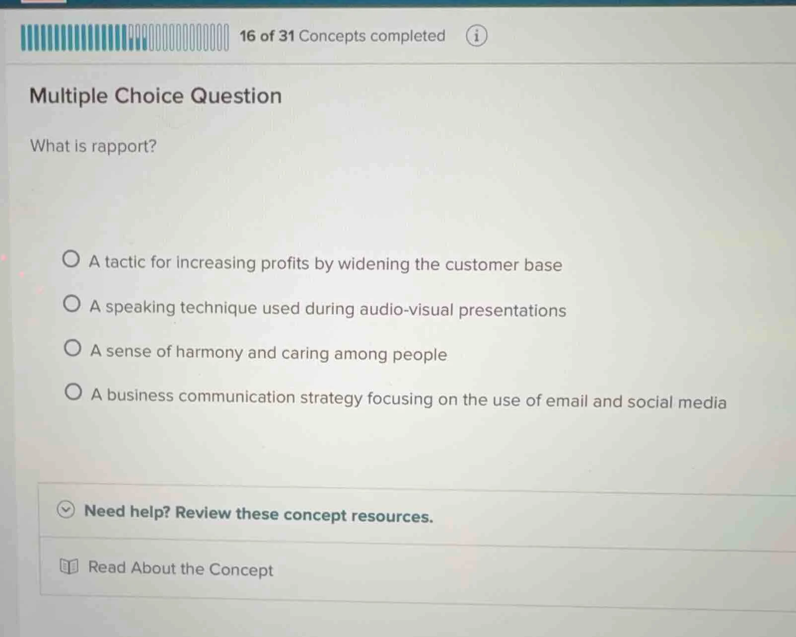 multiple choice question what is rapport? a tactic for increasing profi…