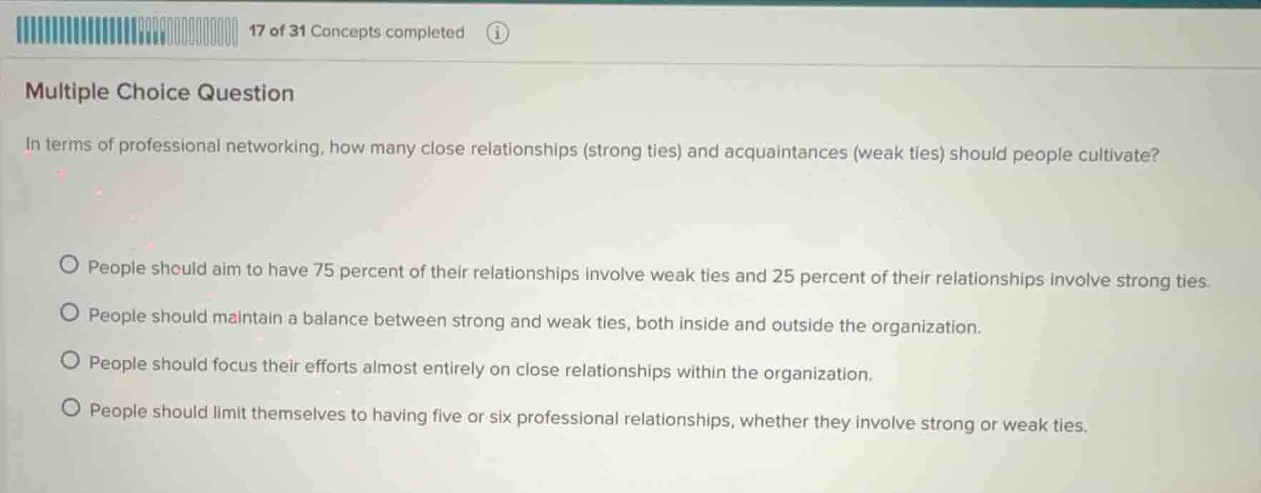 multiple choice question in terms of professional networking, how many …