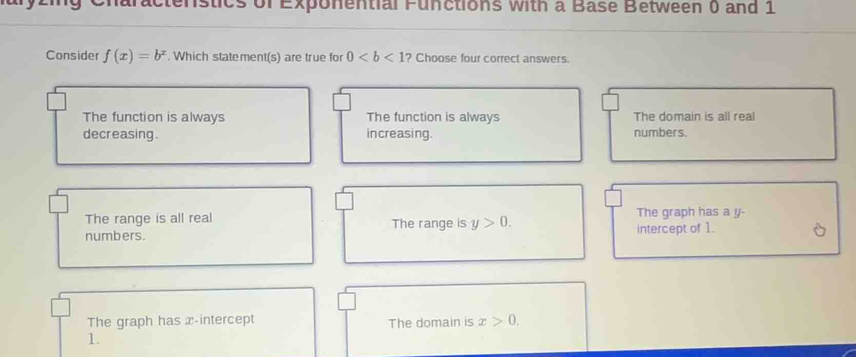 analyzing characteristics of exponential functions with a base between …