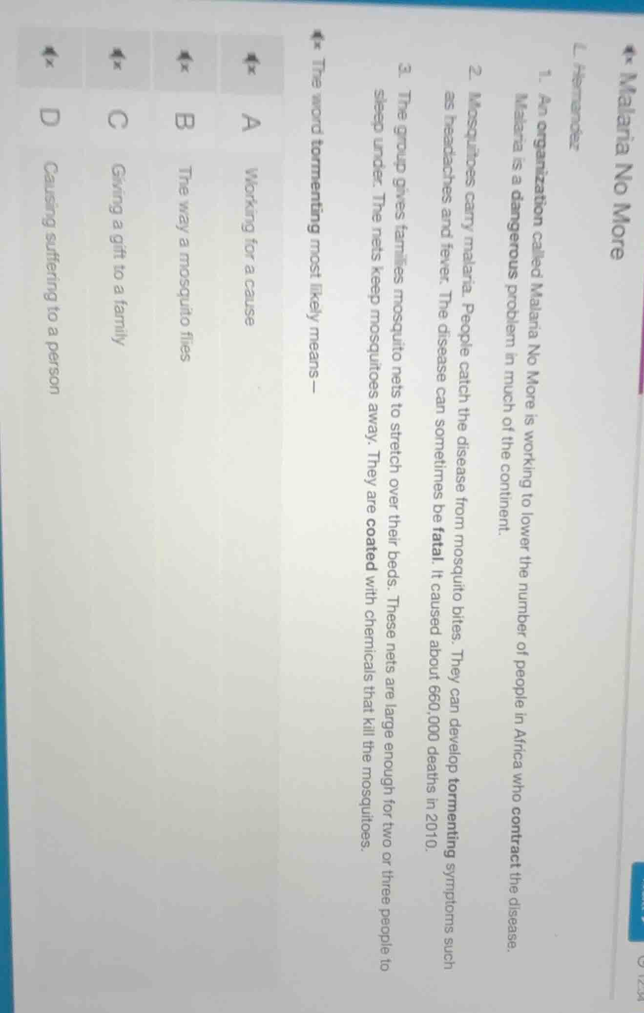 malaria no more l hernandez 1. an organization called malaria no more i…