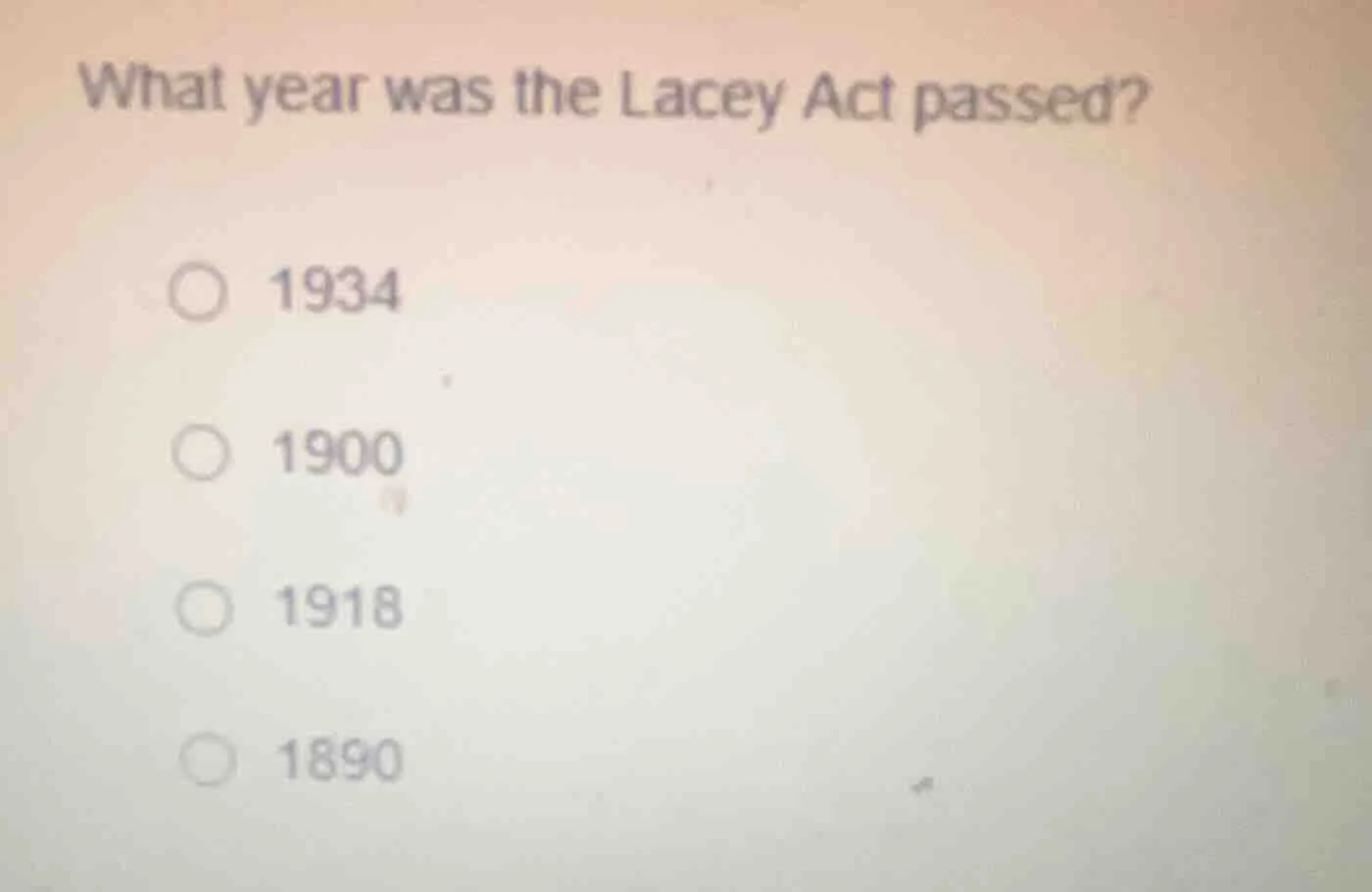 what year was the lacey act passed? 1934 1900 1918 1890