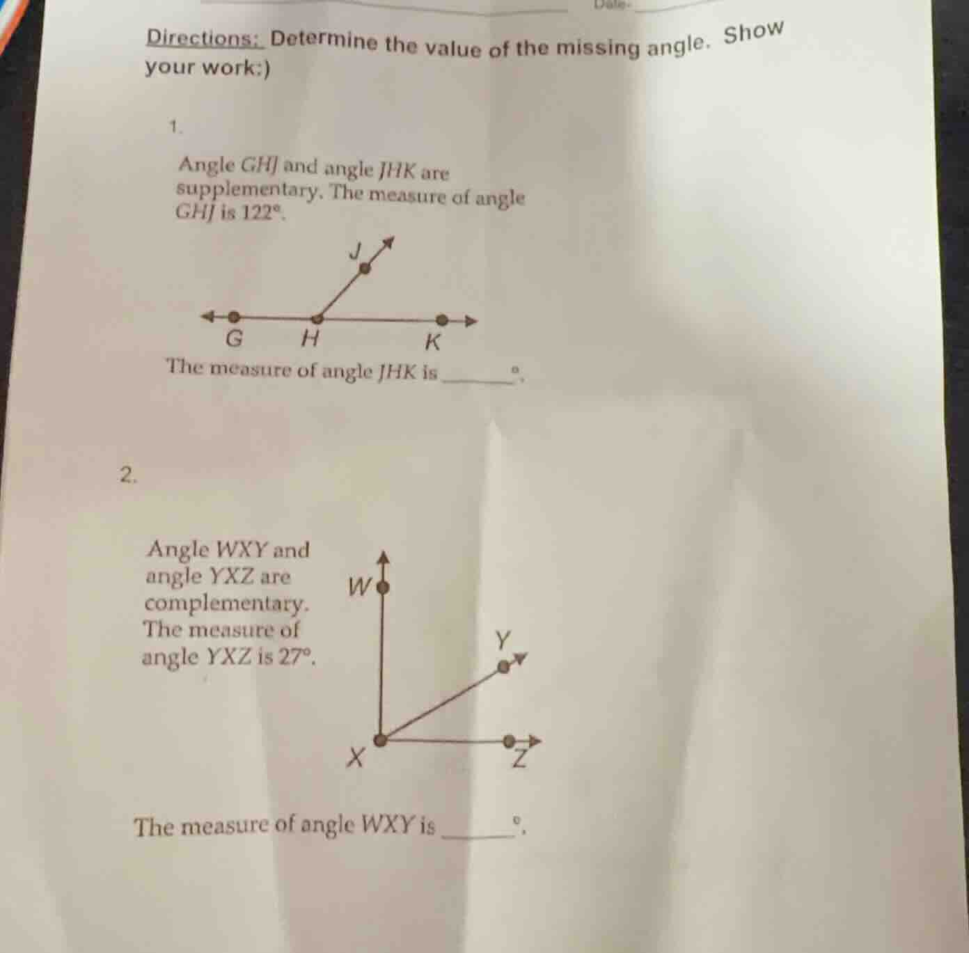 directions: determine the value of the missing angle. show your work:) …
