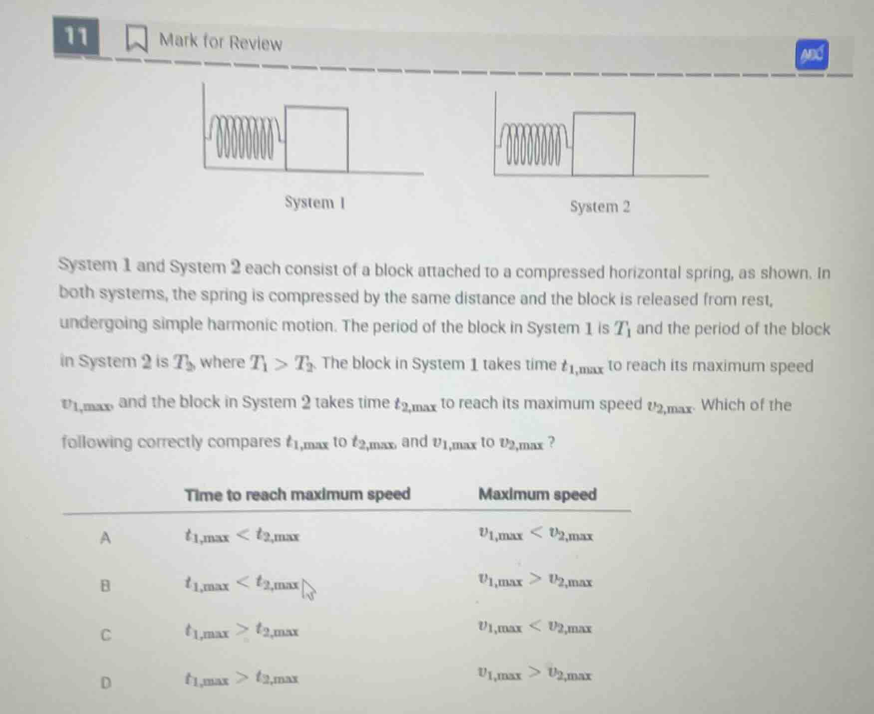 system 1 and system 2 each consist of a block attached to a compressed …