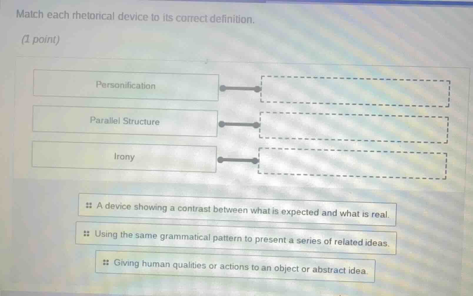 match each rhetorical device to its correct definition. (1 point) perso…