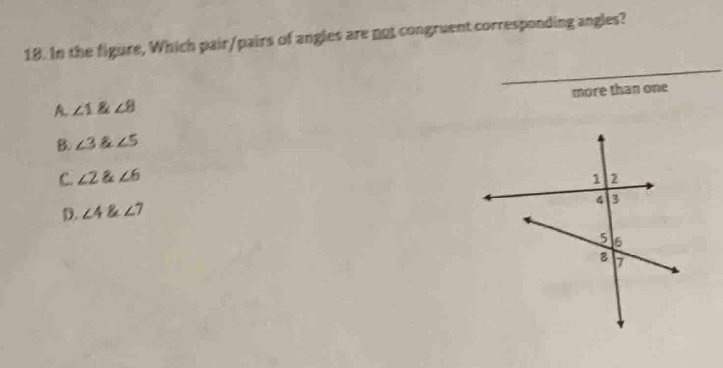 18. in the figure, which pair/pairs of angles are not congruent corresp…