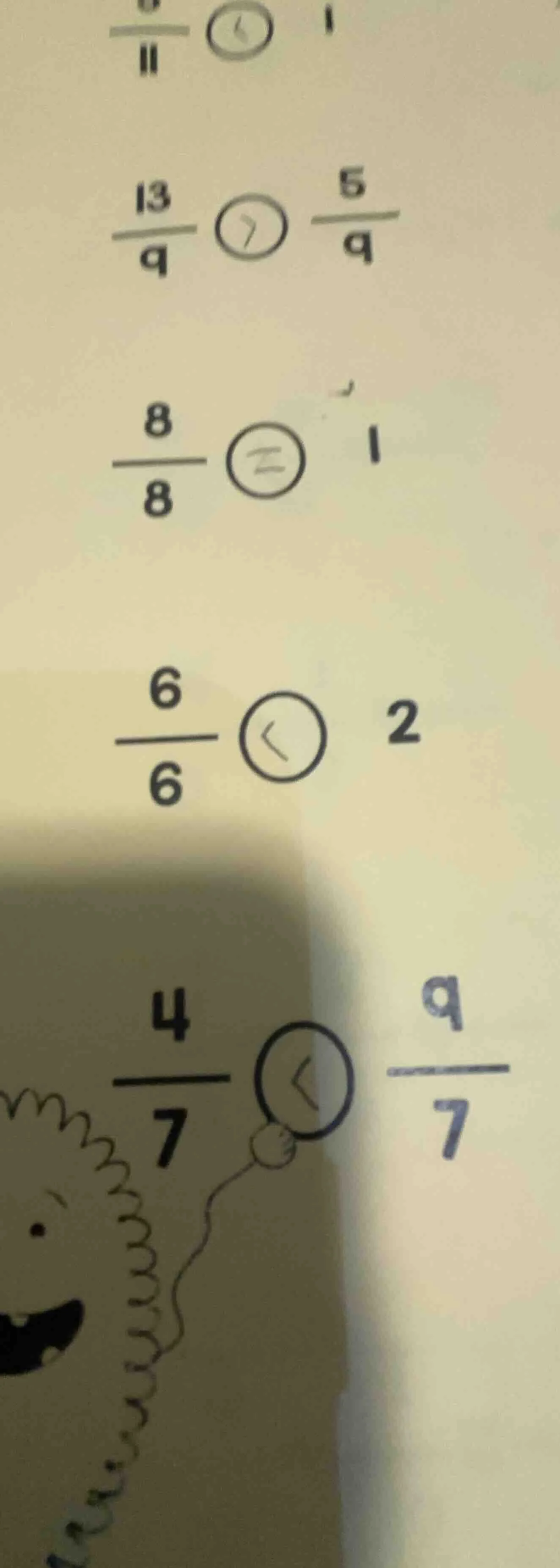 (\frac{13}{9}) (\bigcirc) (\frac{5}{9}) (\frac{8}{8}) (\bigcirc) (1) (\…