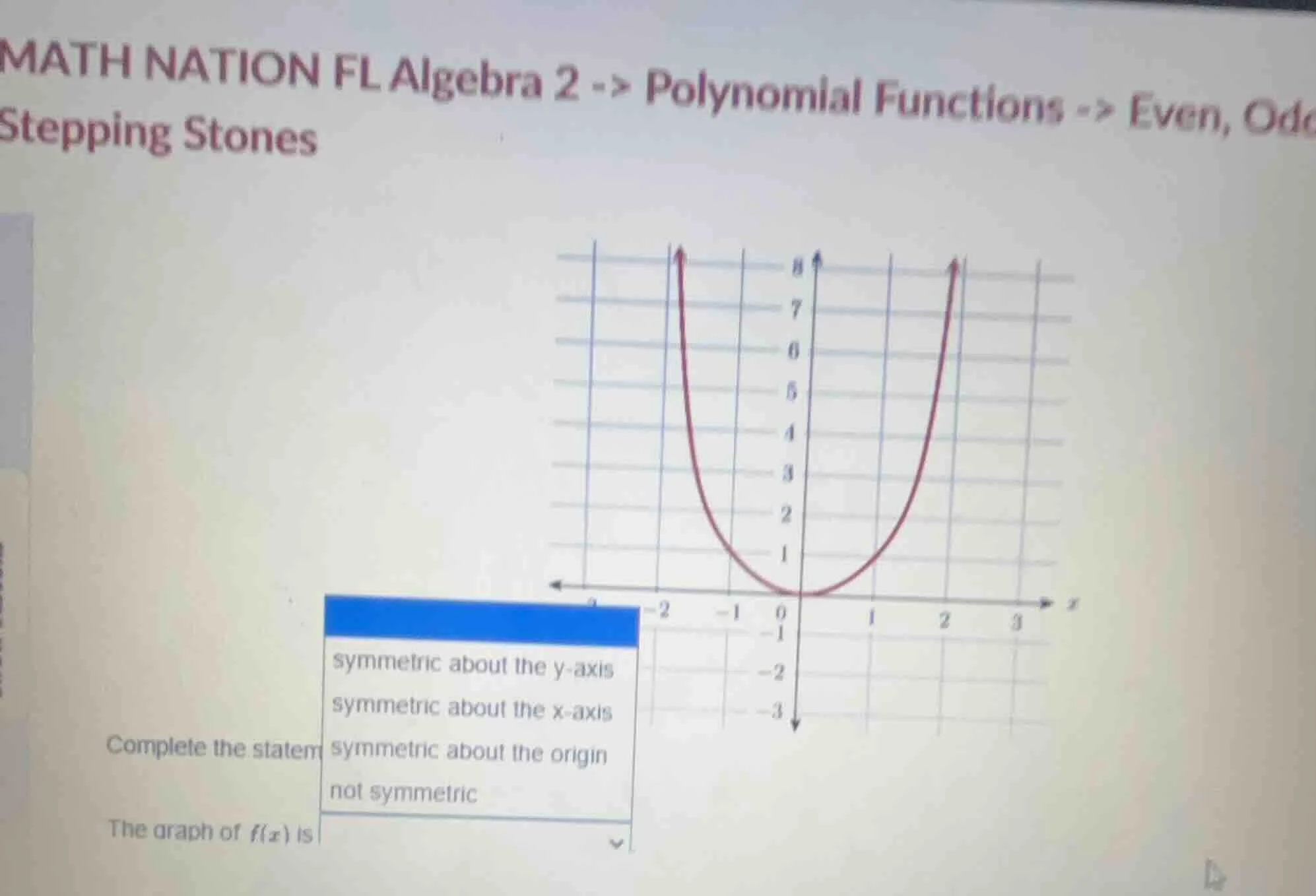 math nation fl algebra 2 -> polynomial functions -> even, odd stepping …