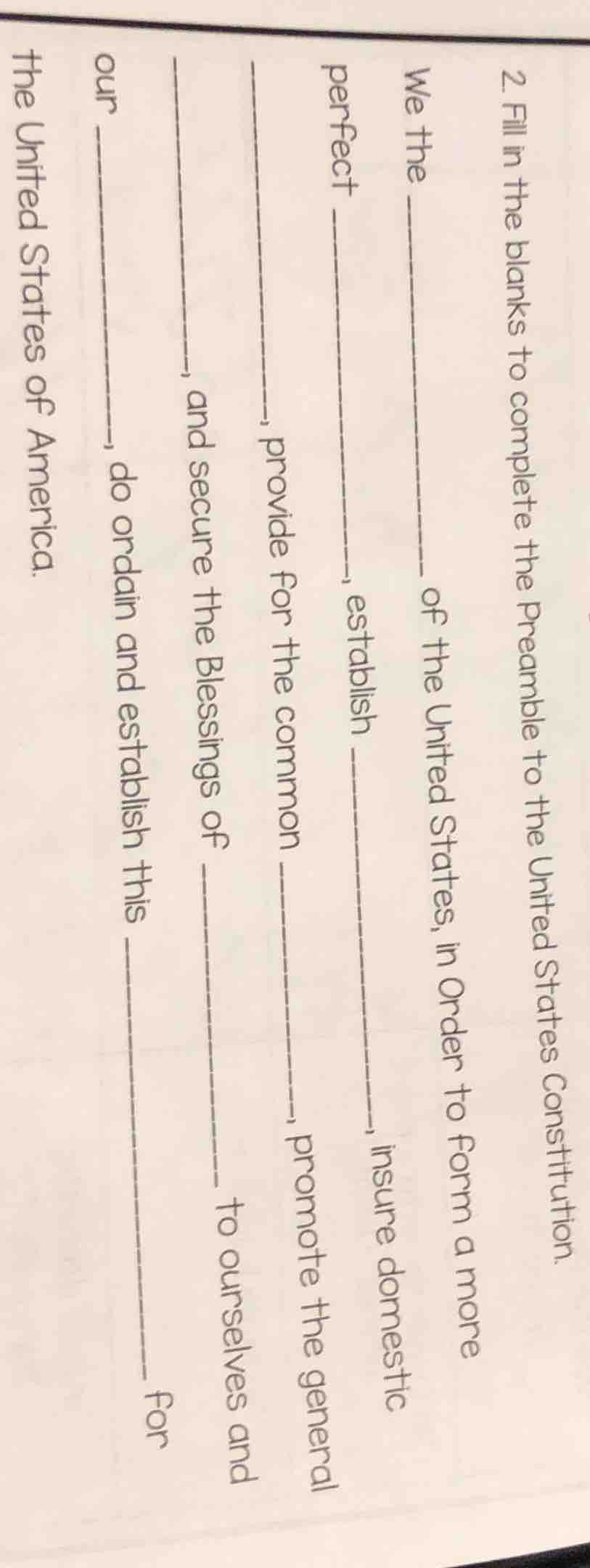 2 fill in the blanks to complete the preamble to the united states cons…