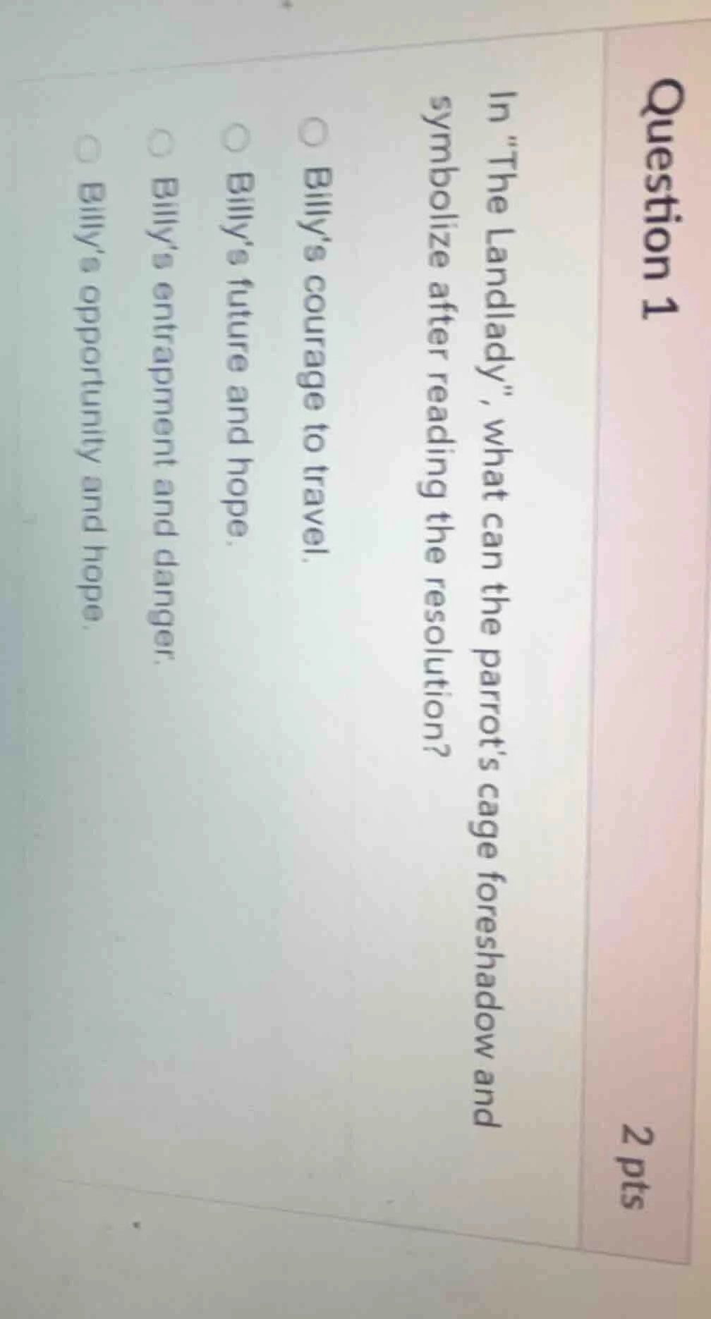 question 1 2 pts in \the landlady\, what can the parrot’s cage foreshad…