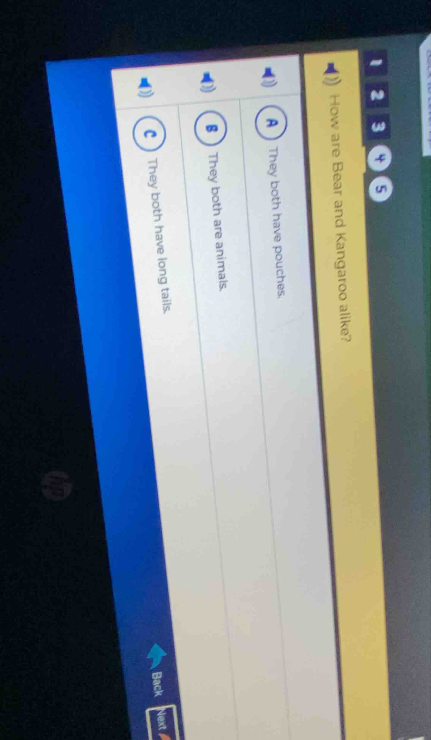 how are bear and kangaroo alike? a they both have pouches. b they both …