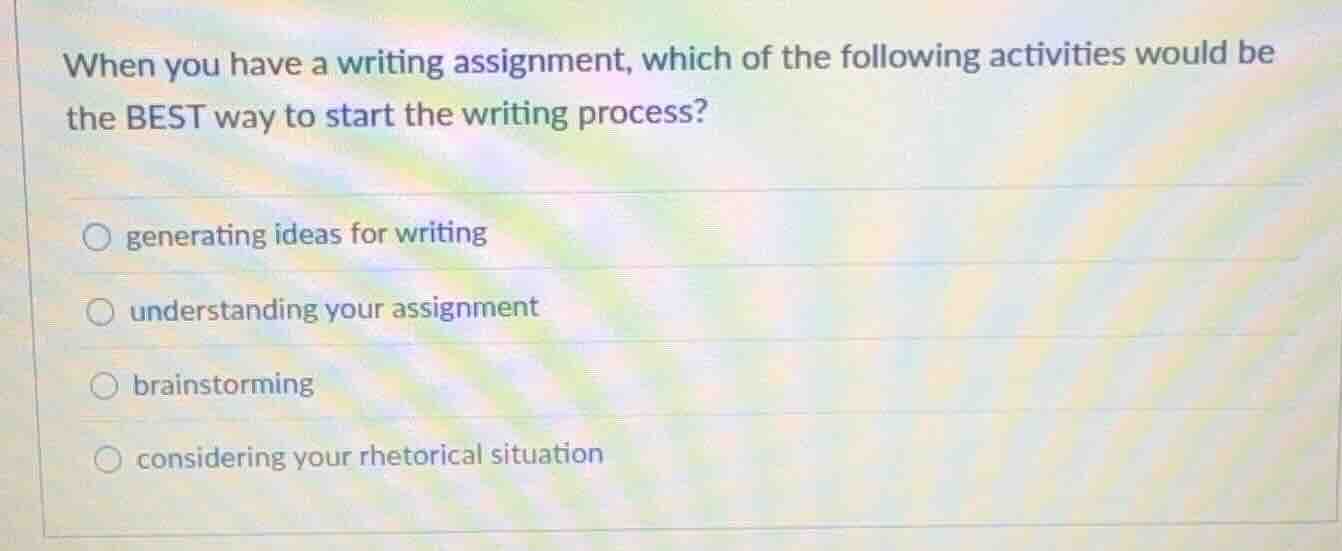 when you have a writing assignment, which of the following activities w…