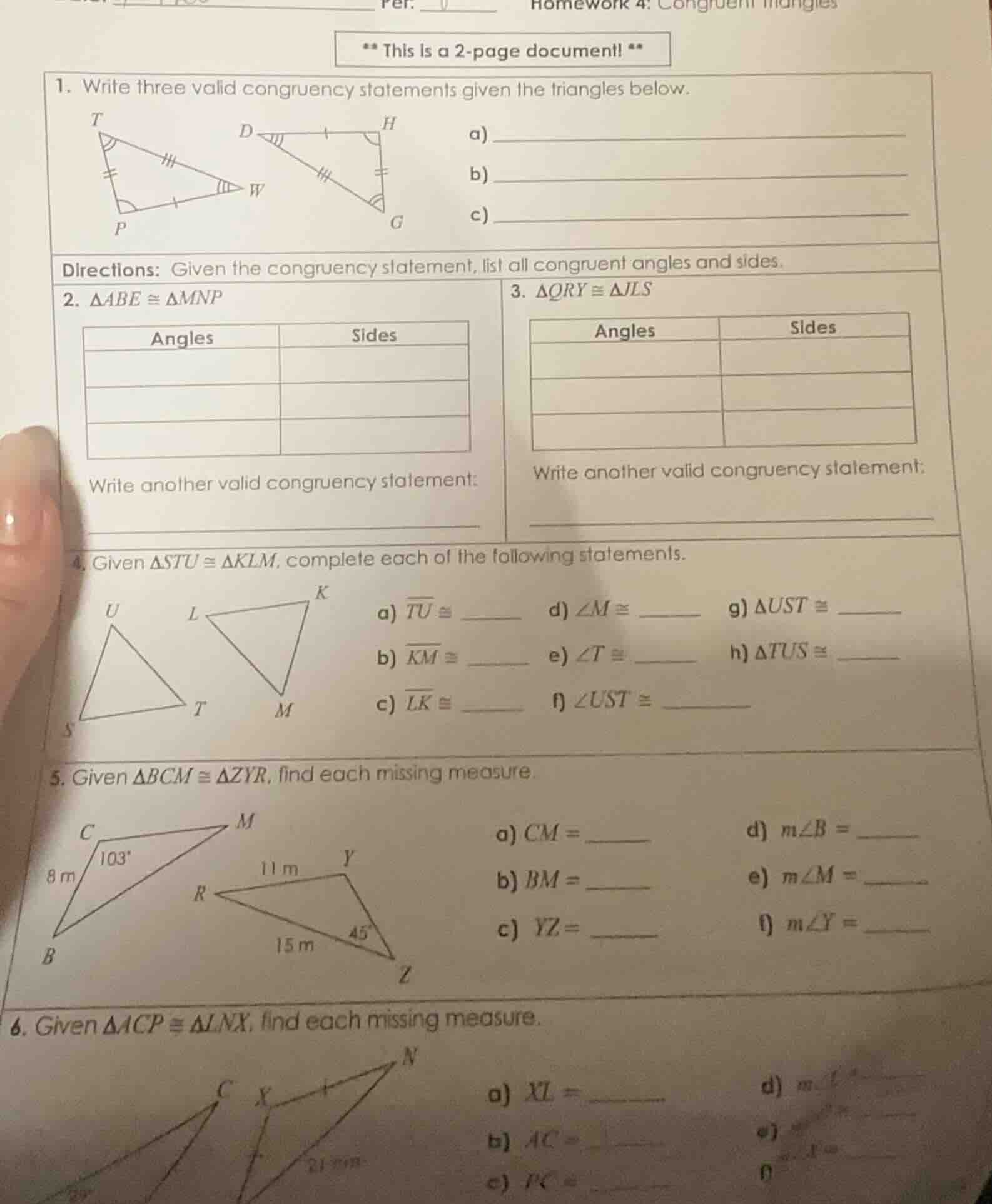 per. homework 4: congruent triangles ** this is a 2 - page document! **…