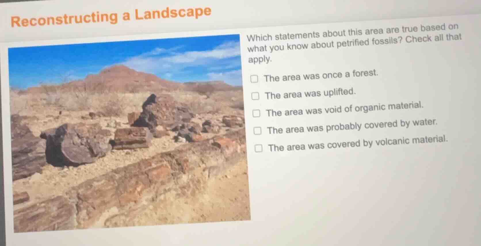 reconstructing a landscape which statements about this area are true ba…