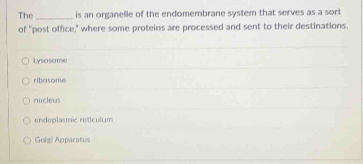 the ______ is an organelle of the endomembrane system that serves as a …