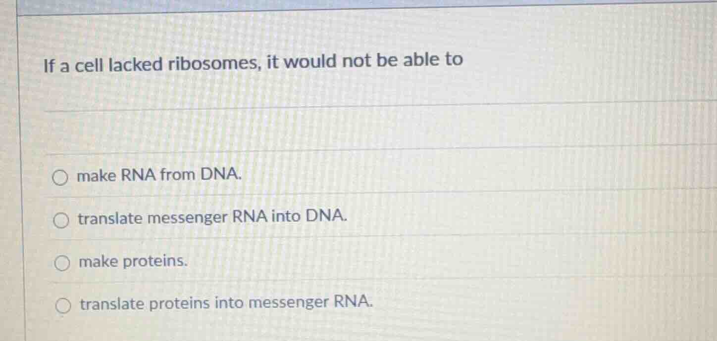 if a cell lacked ribosomes, it would not be able to make rna from dna. …