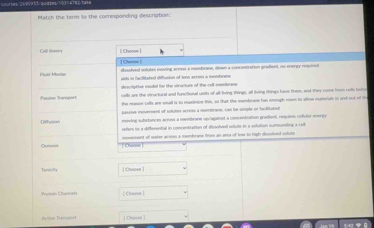match the term to the corresponding description: cell theory choose flu…