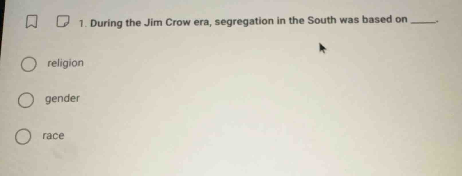 1. during the jim crow era, segregation in the south was based on _____…