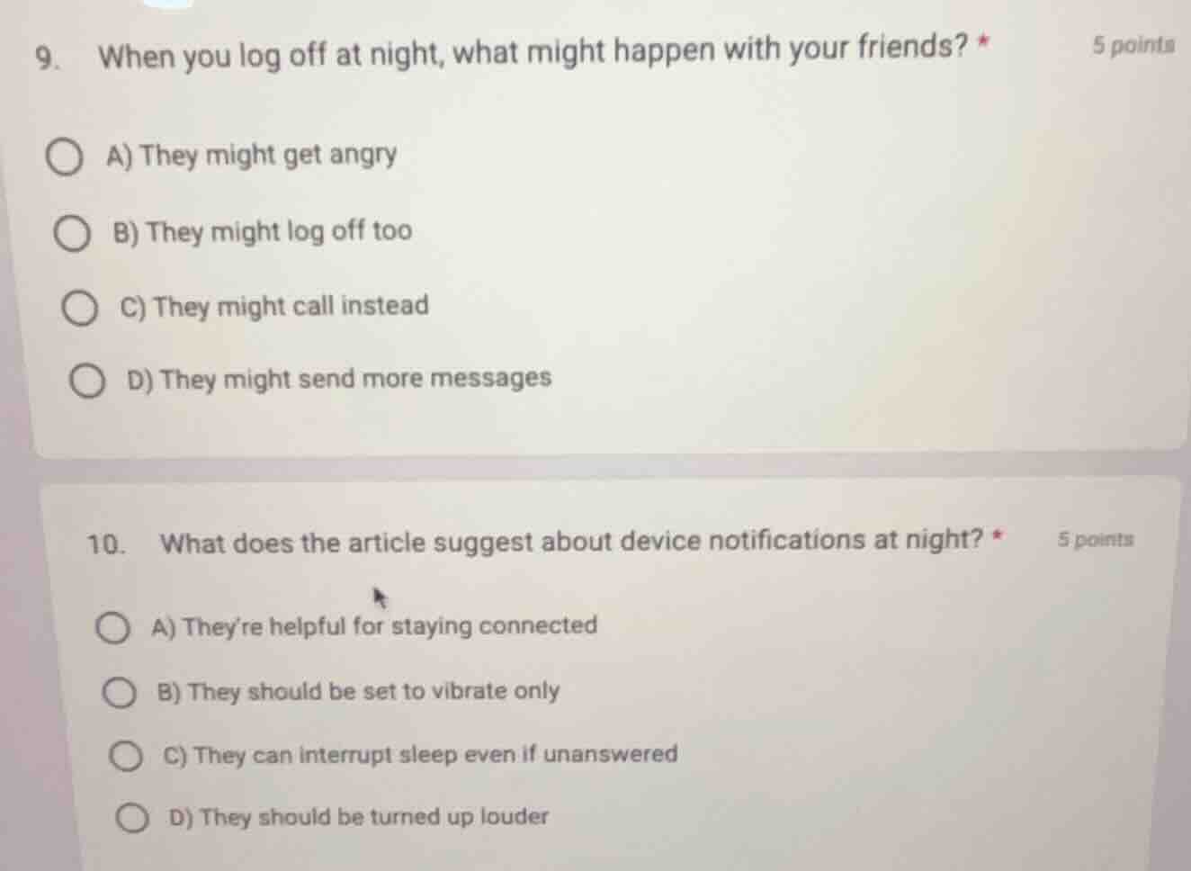 9. when you log off at night, what might happen with your friends? * a)…