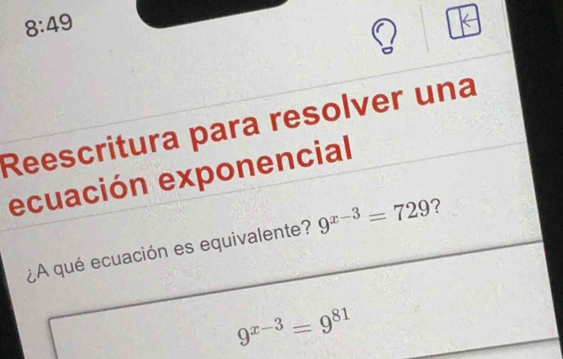 reescritura para resolver una ecuación exponencial ¿a qué ecuación es e…