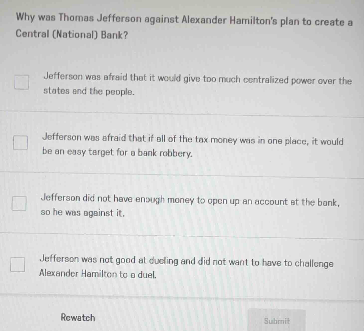 why was thomas jefferson against alexander hamiltons plan to create a c…