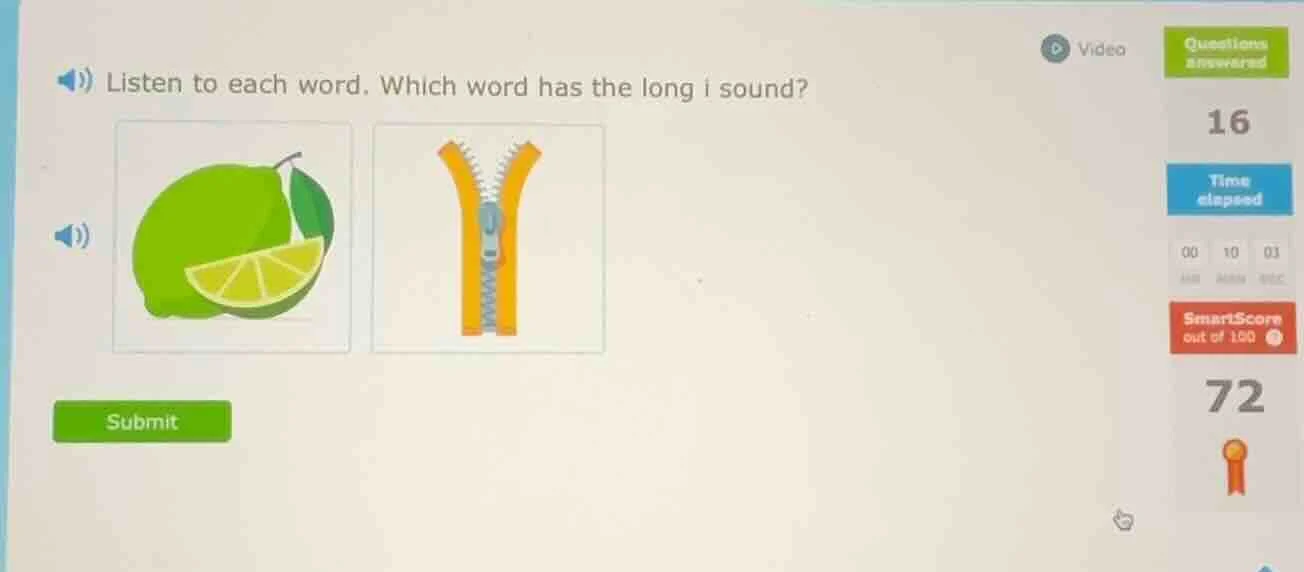 listen to each word. which word has the long i sound?