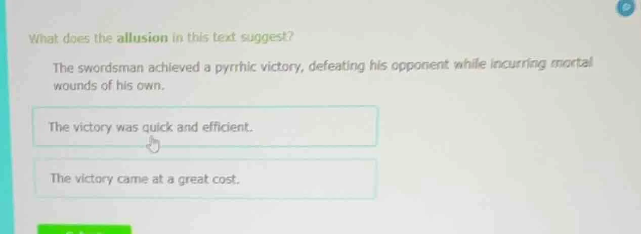 what does the allusion in this text suggest? the swordsman achieved a p…