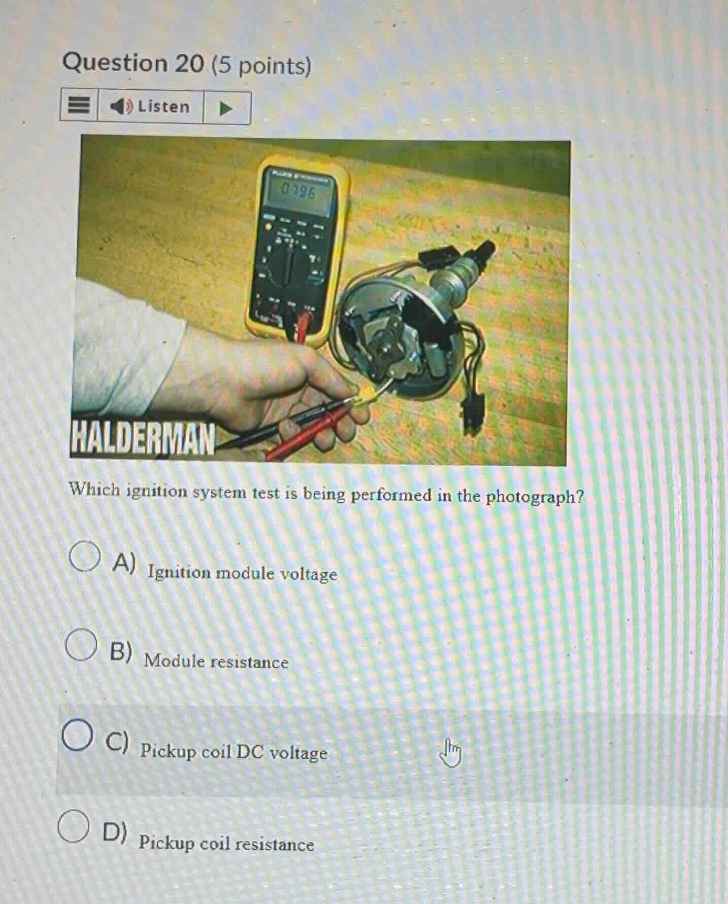 question 20 (5 points) which ignition system test is being performed in…