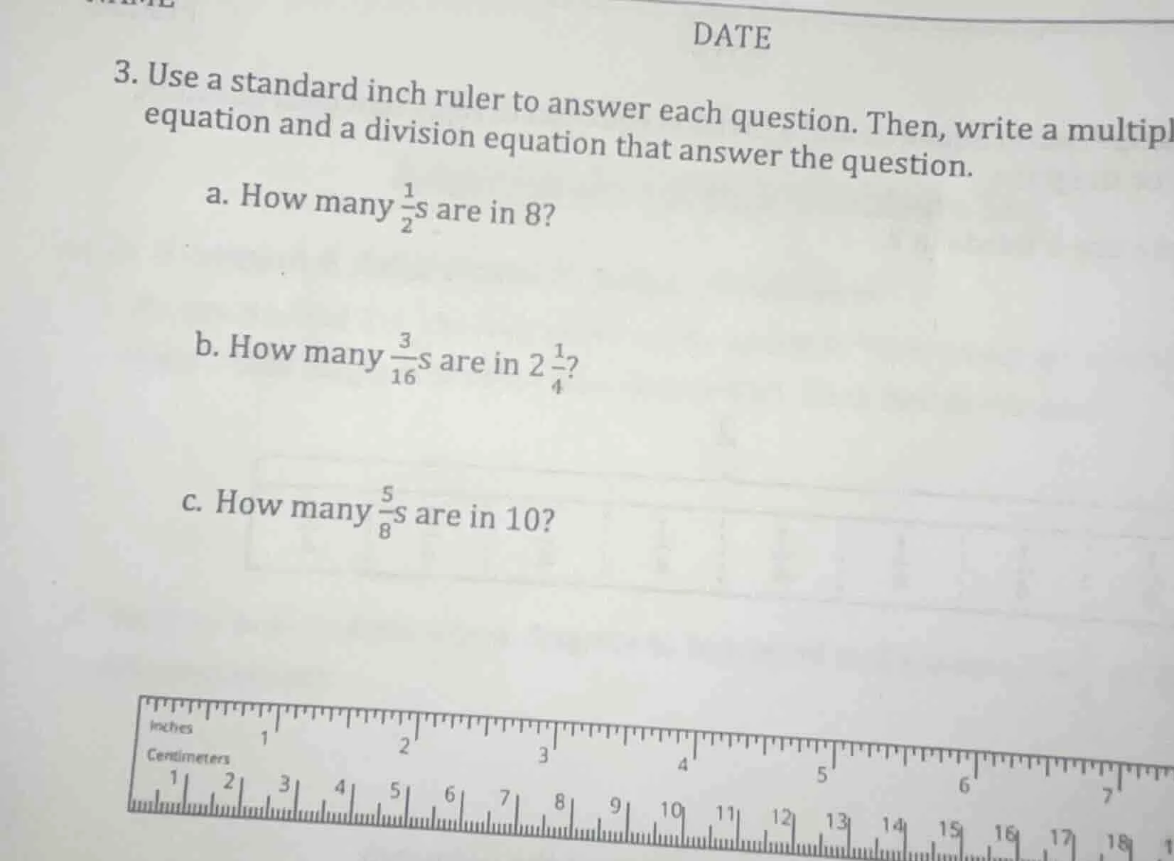 3. use a standard inch ruler to answer each question. then, write a mul…