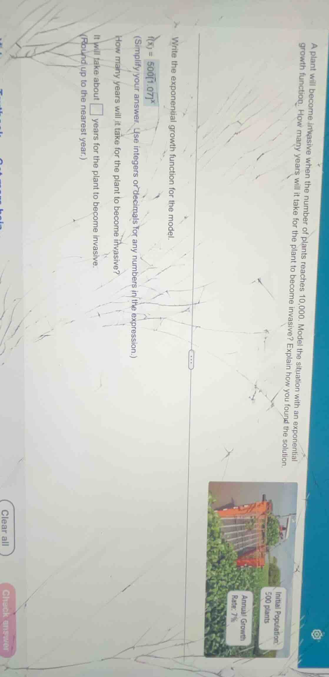 a plant will become invasive when the number of plants reaches 10,000. …